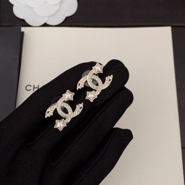 replik,replica,schmuck,1:1,beste,ohrringe,ring,Repliken Chanel-Ohrringe mit weißem Diamant und schwarzem CC
