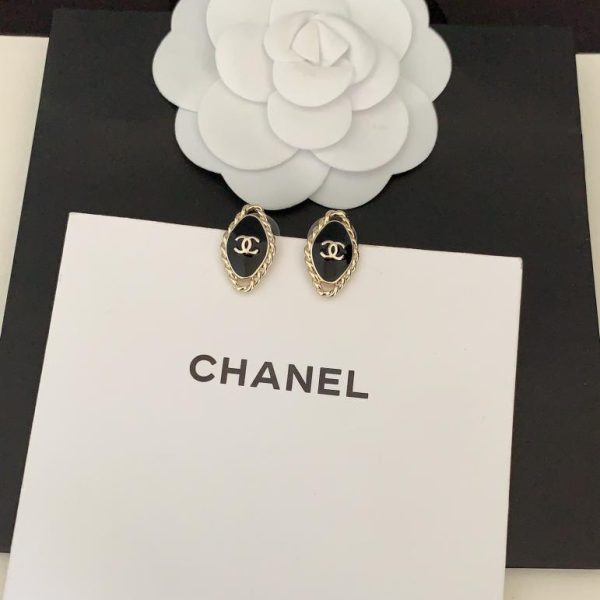 replik,replica,schmuck,1:1,beste,ohrringe,ring,Repliken Zweifarbige schwarze Chanel-Ohrringe mit fünfzackigem Stern