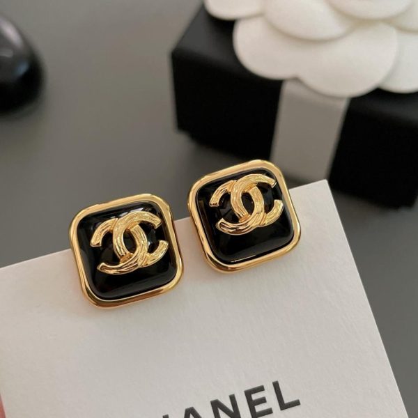 replik,replica,schmuck,1:1,beste,ohrringe,ring,Repliken Chanel goldschwarze runde Ohrringe