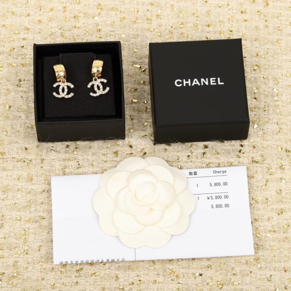 replik,replica,schmuck,1:1,beste,ohrringe,ring,Repliken Chanel Ohrringe mit quadratischem Strass-Anhänger und Doppel-C-Halbdiamant