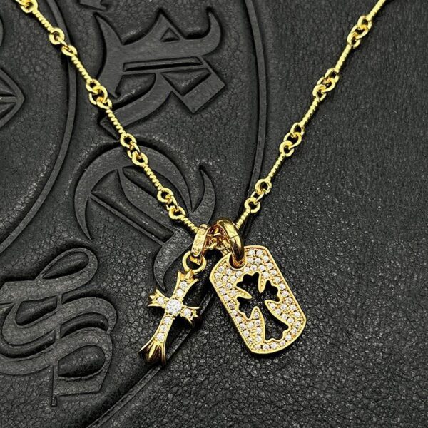 replik,replica,schmuck,1:1,beste,ohrringe,ring,Repliken Krähenherz-Kreuz-Halskette aus 22-karätigem Gold mit Volldiamanten (E94B)