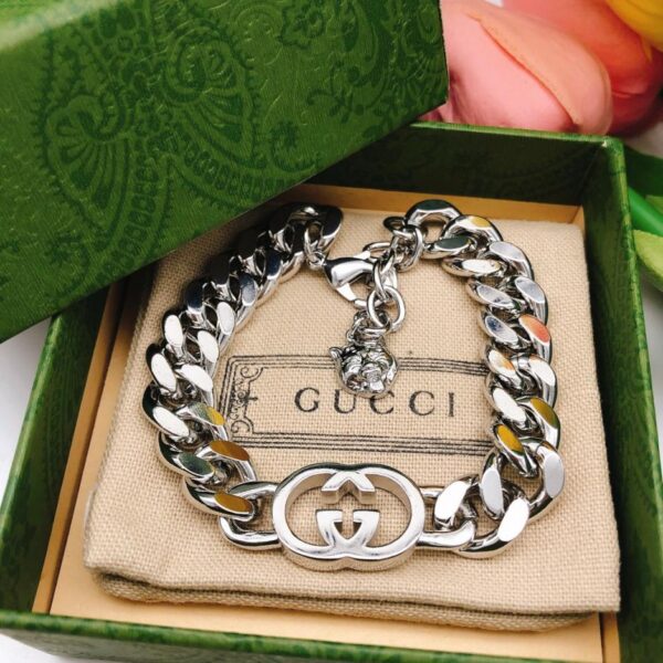 replik,replica,schmuck,1:1,beste,ohrringe,ring,Repliken Gucci neues ineinandergreifendes Doppel-G-Silberarmband (37E1)