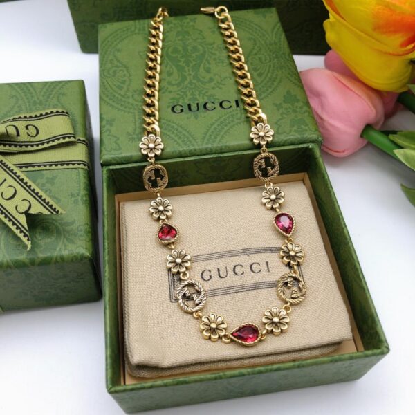 replik,replica,schmuck,1:1,beste,ohrringe,ring,Repliken Gucci neue Halskette mit ineinandergreifenden Doppel-G-Blumen (931C)