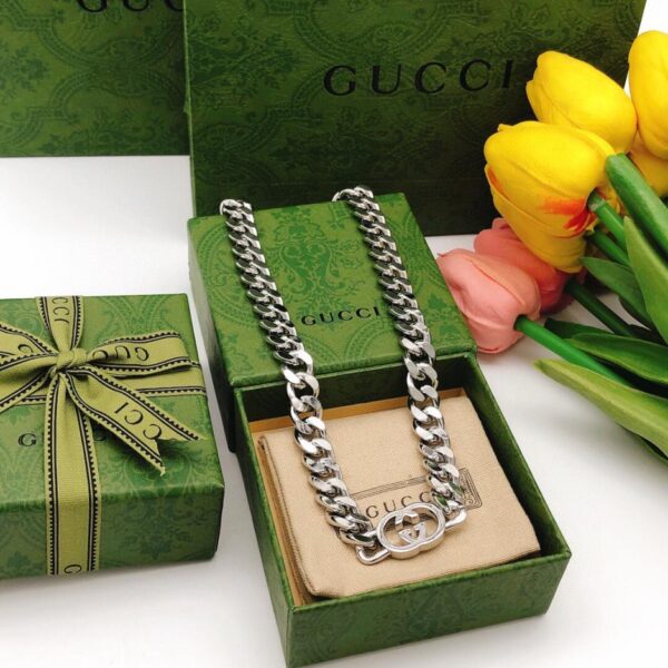 replik,replica,schmuck,1:1,beste,ohrringe,ring,Repliken Gucci neue ineinandergreifende Doppel-G-Silberhalskette (05C5)