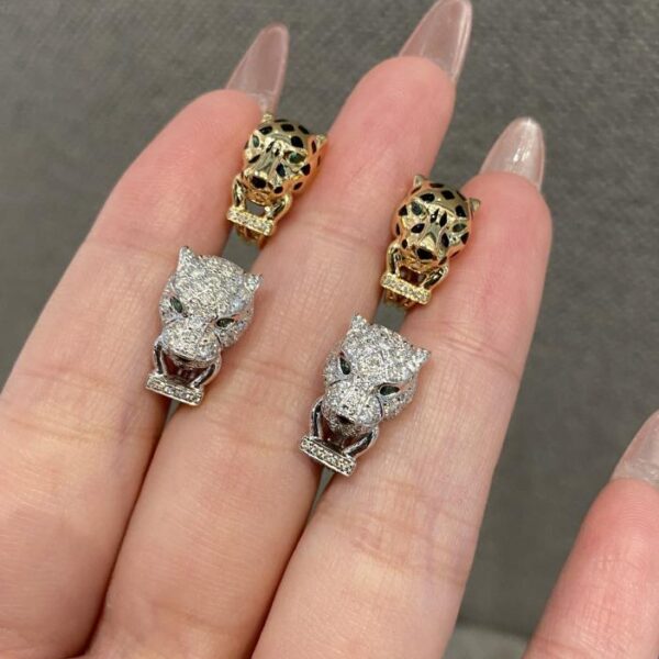 replik,replica,schmuck,1:1,beste,ohrringe,ring,Repliken Ringbeißender Leoparden-Ohrverschluss, 18 Karat echtes Gold, echte Diamantaugen, Halbdiamant, Volldiamant (9D5B)