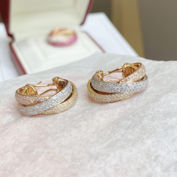 replik,replica,schmuck,1:1,beste,ohrringe,ring,Repliken Maßgeschneiderte dreifarbige Cartier-Ohrringe aus 18 Karat Gold voller Diamanten｜Rosa Ohrringe (6A47)