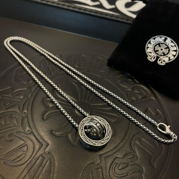 replik,replica,schmuck,1:1,beste,ohrringe,ring,Repliken Neue Chrome Hearts klassische Vintage-Halskette mit Doppelring-Anhänger in Ladenqualität (2AGEF)