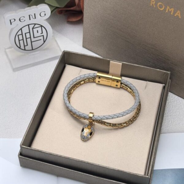 replik,replica,schmuck,1:1,beste,ohrringe,ring,Repliken Bvlgari Doppelschlaufen-Schlangenarmband, geflochtene Kordel aus grauem Kalbsleder (CFQVJ)