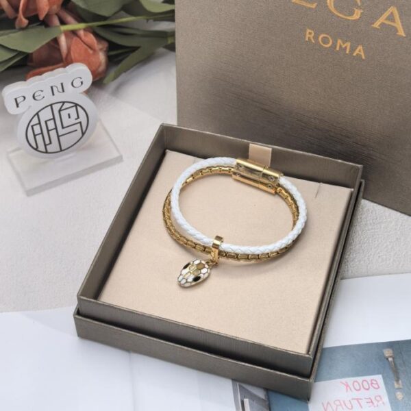 replik,replica,schmuck,1:1,beste,ohrringe,ring,Repliken Gegenversion Bulgari Doppelschlangenarmband weiß (weißer Kopf) verbessertes geflochtenes Kalbslederseil (GVOW6)