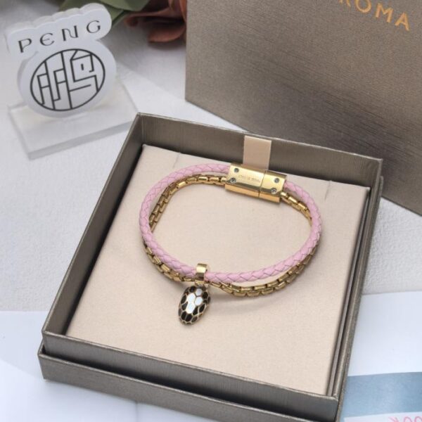 replik,replica,schmuck,1:1,beste,ohrringe,ring,Repliken Bvlgari Doppelschlaufen-Schlangenarmband, rosa, aufgewertetes geflochtenes Kalbslederband (MDCUU)