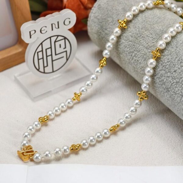 replik,replica,schmuck,1:1,beste,ohrringe,ring,Repliken LV Gold Flower Pearl Neue Halskette Hochwertige Messingharzperle (LW26W)