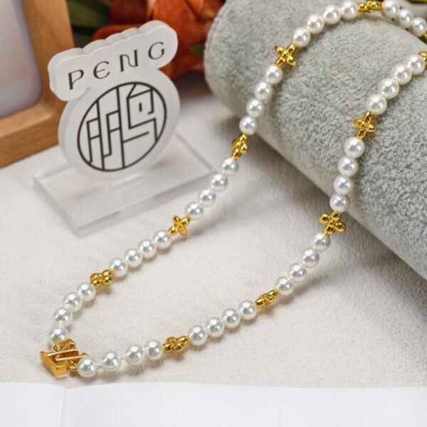replik,replica,schmuck,1:1,beste,ohrringe,ring,Repliken LV Gold Flower Pearl Neue Halskette Hochwertige Messingharzperle (MBPNB)