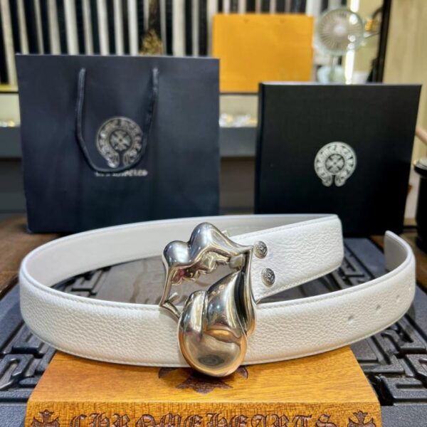 replik,replica,schmuck,1:1,beste,ohrringe,ring,Repliken Abnehmbarer weißer Gürtel von Chrome Hearts, original gewachstes Rindsleder, Messingschnalle mit 925er-Silberbeschichtung (J2BCC)