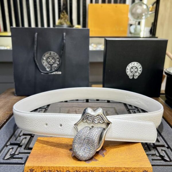 replik,replica,schmuck,1:1,beste,ohrringe,ring,Repliken Chrome Hearts Zunge Rolling Stone Diamond „Demontage“ weißer Gürtel original gewachstes Rindsleder Messingschnalle 925 versilbert (LGXP1)