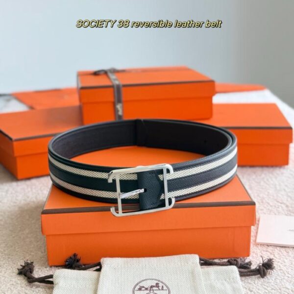 replik,replica,schmuck,1:1,beste,ohrringe,ring,Repliken SOCIETY 38 Wendegürtel aus Leder. Doppelseitiger Gürtel aus Epsom-Kalbsleder und H-Canvas (R7N7R)