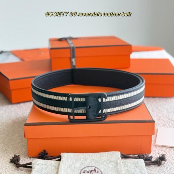 replik,replica,schmuck,1:1,beste,ohrringe,ring,Repliken SOCIETY 38 Wendegürtel aus Leder. Doppelseitiger Gürtel aus Epsom-Kalbsleder und H-Canvas (W4PP0)