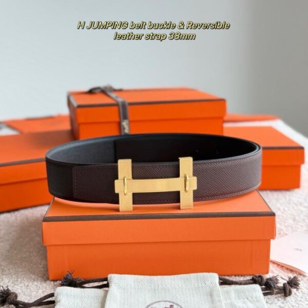 replik,replica,schmuck,1:1,beste,ohrringe,ring,Repliken Hermes JUMPING Premium-Hardware mit importiertem Epsom-Leder, Schwarz + Sattelrot, 38 mm Breite, Herrengürtelzubehör (XNDV5)
