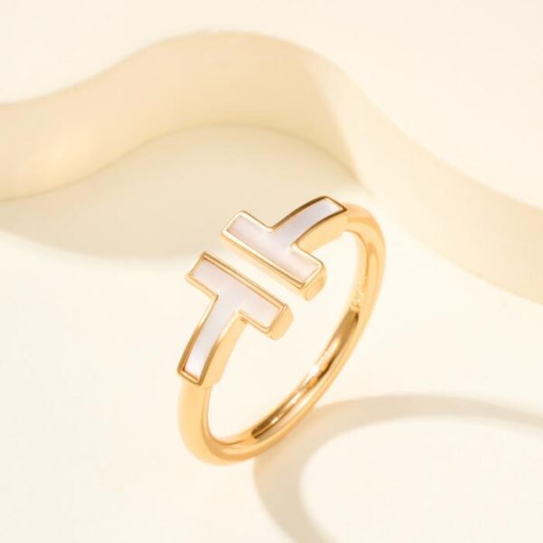 replik,replica,schmuck,1:1,beste,ohrringe,ring,Repliken Doppelter T-Ring mit weißer Muschel (LR6VT)
