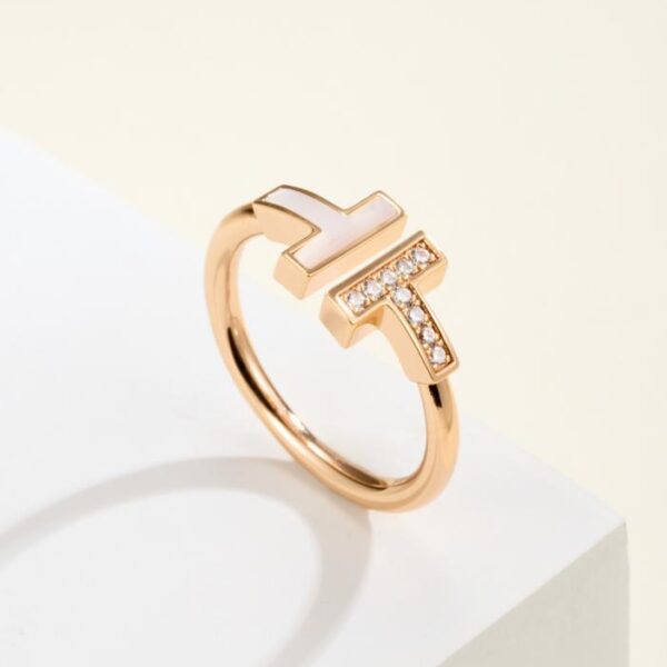 replik,replica,schmuck,1:1,beste,ohrringe,ring,Repliken Handgefasster Doppel-T-Ring mit Diamanten und Perlmutt (9CIB4)