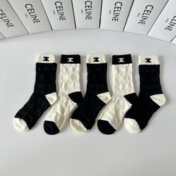 replik,replica,schmuck,1:1,beste,ohrringe,ring,Repliken CELINE Neue bestickte mittellange Socken, 5 Paar pro Packung (C6V09)
