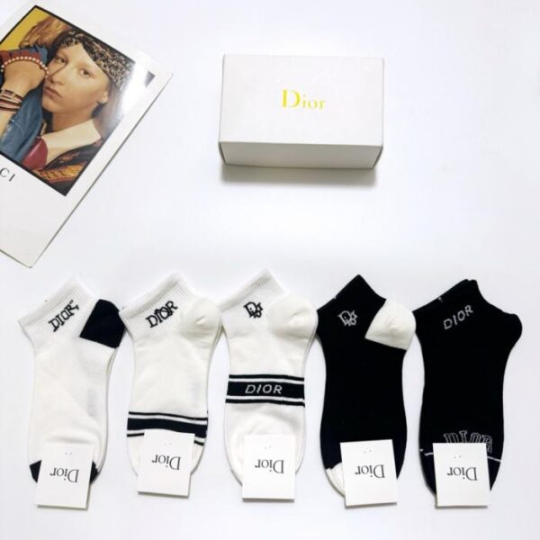 replik,replica,schmuck,1:1,beste,ohrringe,ring,Repliken 【5 Paar pro Packung】 Klassische Dior-Logo-Baumwollsocken (IFZJ6)