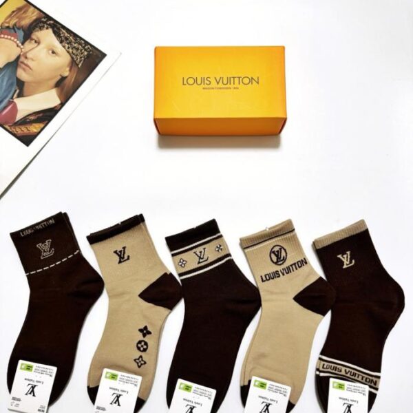 replik,replica,schmuck,1:1,beste,ohrringe,ring,Repliken [5 Paar pro Packung] Louis Vuitton klassische Logo-Baumwollsocken, mittelhoch (S973B)