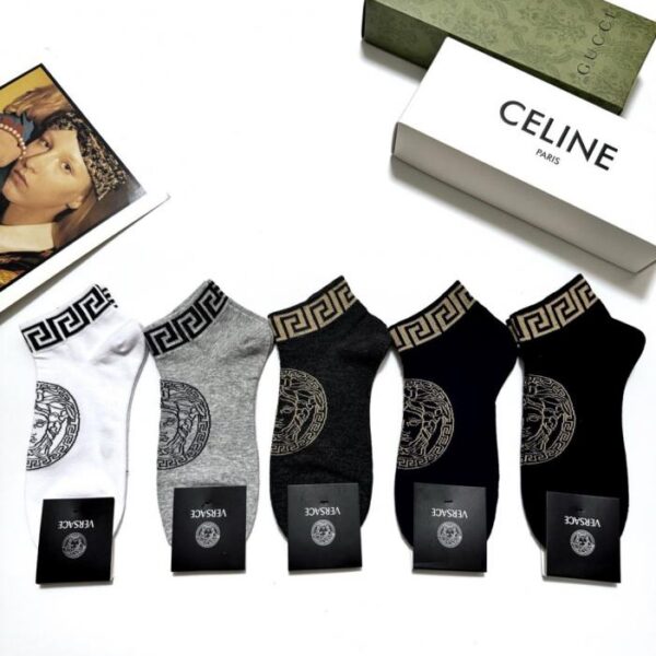 replik,replica,schmuck,1:1,beste,ohrringe,ring,Repliken [5 Paar pro Packung] Unisex Versace Baumwollsocken mit klassischem Logo (R952K)