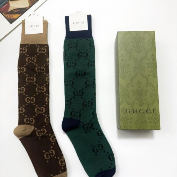 replik,replica,schmuck,1:1,beste,ohrringe,ring,Repliken [Zwei Paar pro Packung] Kniestrümpfe mit Gucci-Doppel-G-Logo, Wadenstrümpfe, gleiches Modell wie in den Boutiquen (ZZIEF)