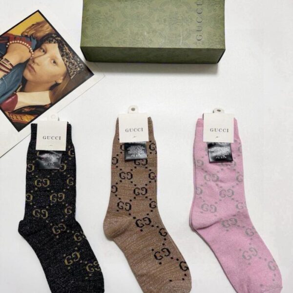 replik,replica,schmuck,1:1,beste,ohrringe,ring,Repliken 【3 Paar pro Packung】GUCCI Wadenhohe Socken mit Gold- und Silberfaden, Doppelnähte, Material aus gemischtem Gold- und Silberfaden (1CVR1)