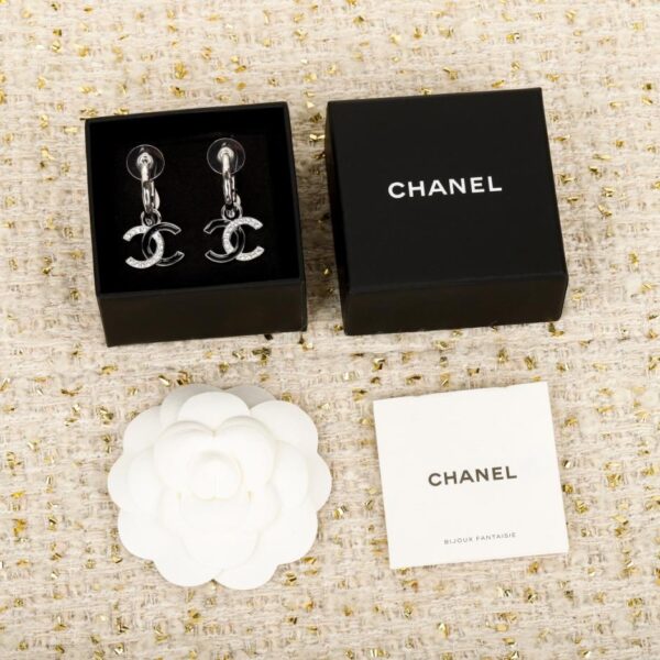 replik,replica,schmuck,1:1,beste,ohrringe,ring,Repliken Boutique / 【Chanel Schwarze Doppel-C-Ohrringe mit Halb-Diamanten】(BHAHV)