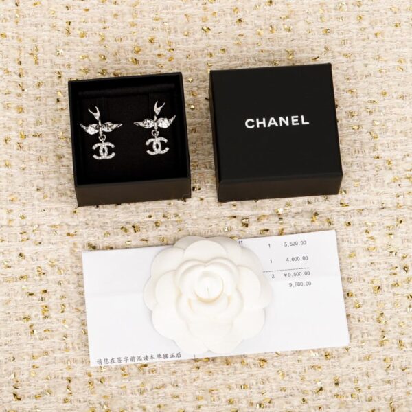 replik,replica,schmuck,1:1,beste,ohrringe,ring,Repliken Boutique / Chanel 25s New Silver Bird Full Diamond Double C Pendant Earrings (SLW37)