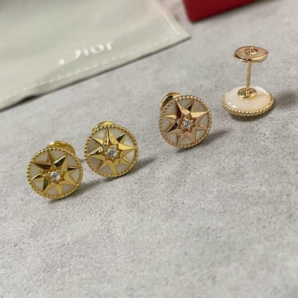 replik,replica,schmuck,1:1,beste,ohrringe,ring,Repliken Dior High Ohrringe mit weißem Perlmuttkompass (V9857) in V-Gold.